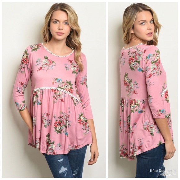 🥰LAST 1! 💗Pink Floral Edge Trim Tiered Top! - Picture 4 of 5